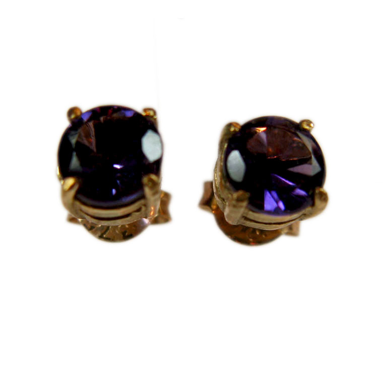 Deep violet matching genuine Brazilian amethyst gemstone earrings set in 9 carat solid yellow gold