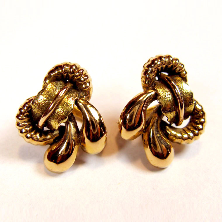 Solid 18 carat rose gold floral designed pierced earrings