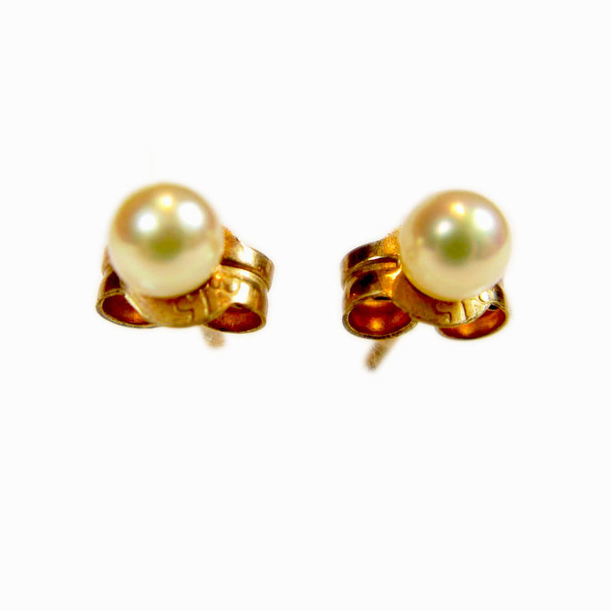 9 carat solid yellow gold pearl stud pierced earrings