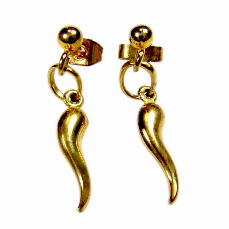 9 carat solid yellow gold pair of hanging cornucopia shaped pierced earrings