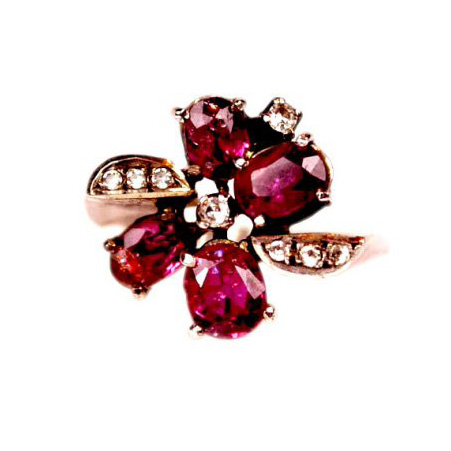 Sterling Silver dress ring with assortment of natural rubies with cubic ziconias