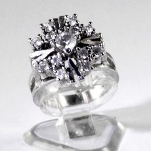 Ladies silver plated dress ring with a cluster of clear spinels