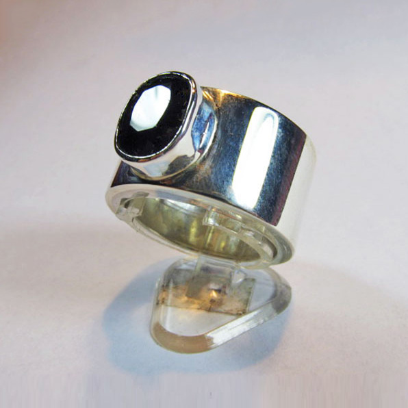 Mens Sterling Silver Ring with Garnet