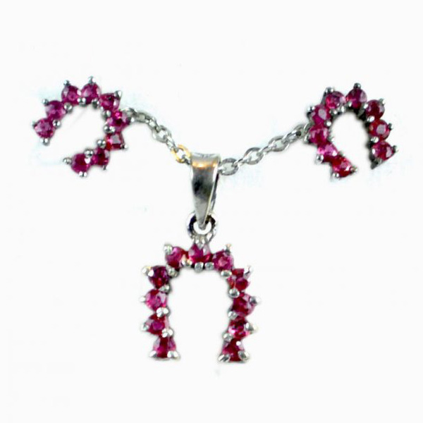 Sterling Silver matching horseshoe pendant & earrings set with eye catching natural blood red rubies
