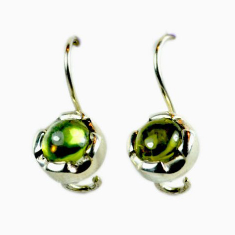 Sterling Silver pierced earrings set with large 8mm diameter natural green peridot gemstones