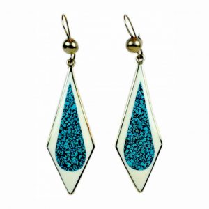 Retro period Sterling Silver long enamelled drop earrings completely Sterling Silver backed