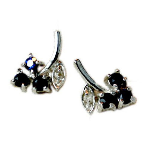 Sterling Silver earrings with ravishingly deep blue natural Australian sapphires enhanced with a small spinel