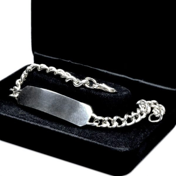 Solid Sterling Silver engravable ID bracelet with wide 12mm name plate and lobster-claw clasp